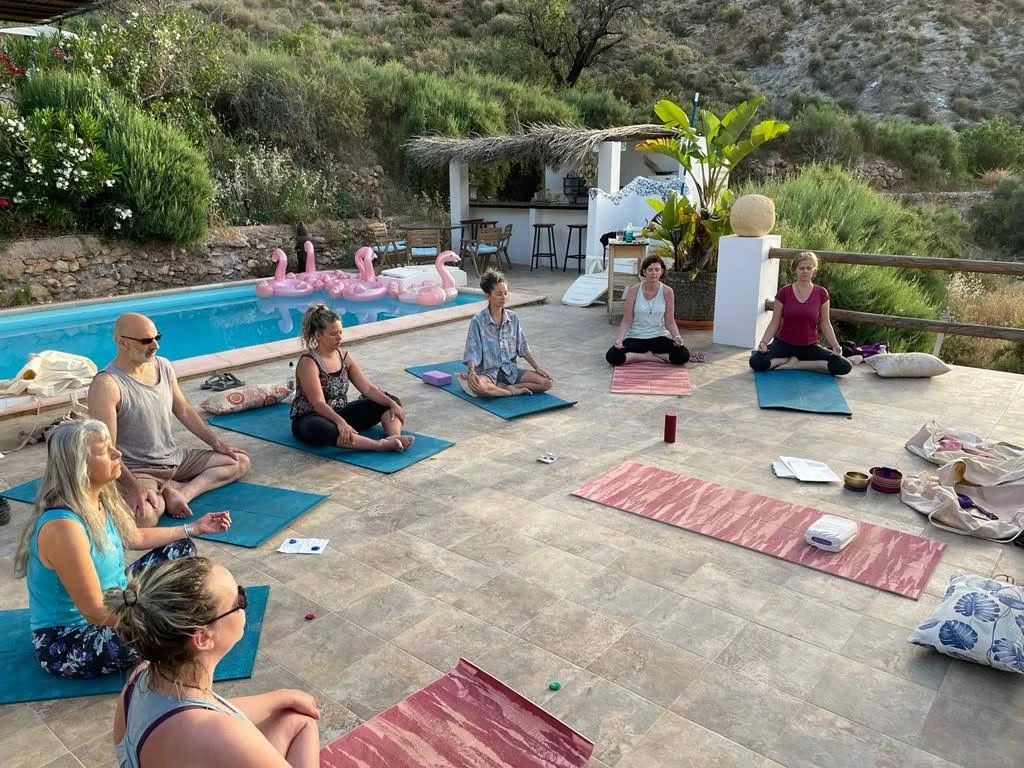 Yoga and meditation at pool